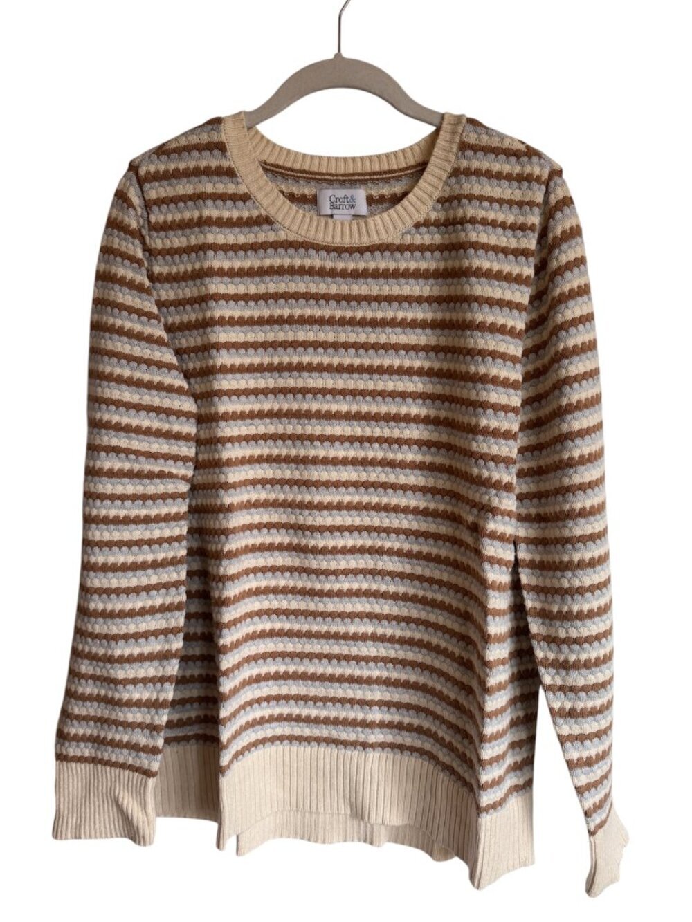 Cotton Knit Sweater Light Blue, Cream, and Brown - Croft & Barrow Women's XL